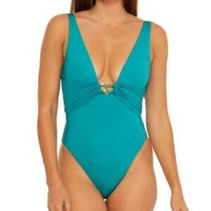 NWT Trina Turk Monaco Chain-Embellished One-Piece Swimsuit Blue